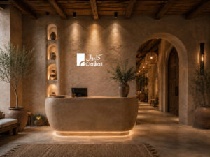 Eco friendly earthen reception interior design